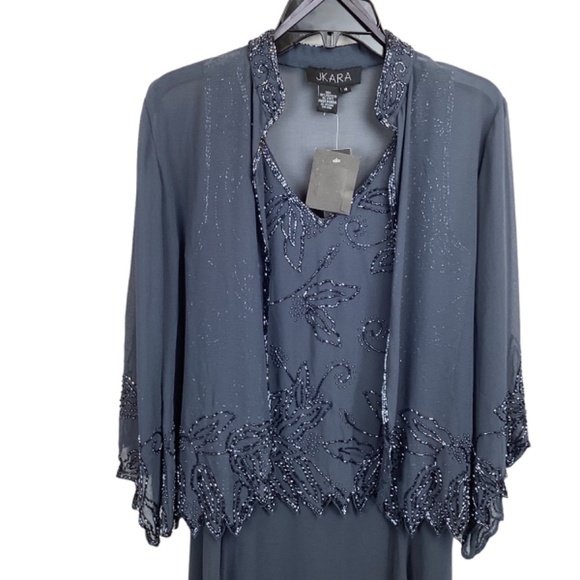 NWT‎ J Kara 2pc beaded dress and long jacket size 4 gray - Picture 13 of 15
